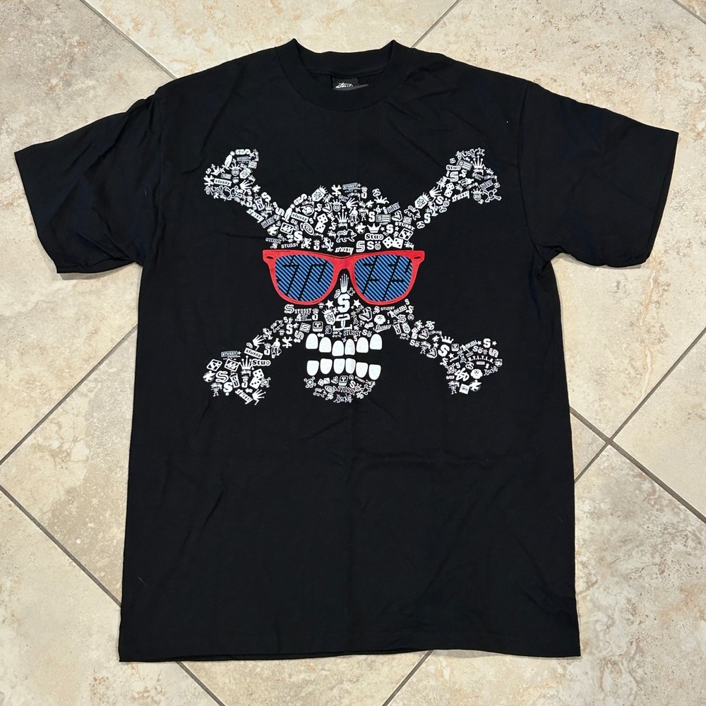 Stussy Skull Sunglasses Shirt Mens‎ M Black Short Sleeve Graphic Tee Streetwear